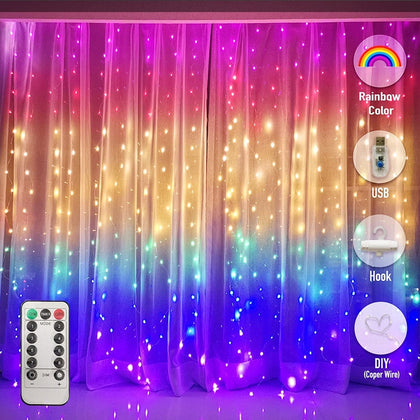 LED Rainbow Curtain Fairy Icicle Lights String Lights