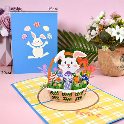 Easter Card Bunny Egg Flowers Basket Pop-Up Card