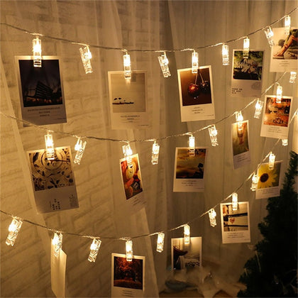 Pegs String Lights LED Clip Cards Photos Holder Bright Fairy Lights