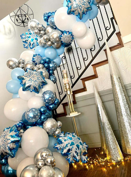 Snowflake Balloons Garland Arch Kit Ice Snow Queen Metal Balloon