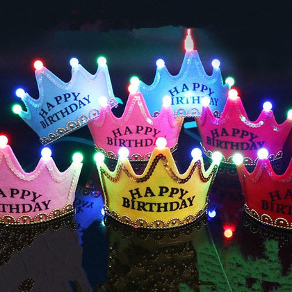 LED Luminous Happy Birthday Party Hats Cute King Cap