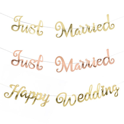 Gold Silver Happy Birthday Banner Bunting Just Married Hanging Garland